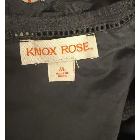 Knox Rose Target Size Medium Top Blouse Black White Cap Sleeve Ruffle Women New - Picture 7 of 9